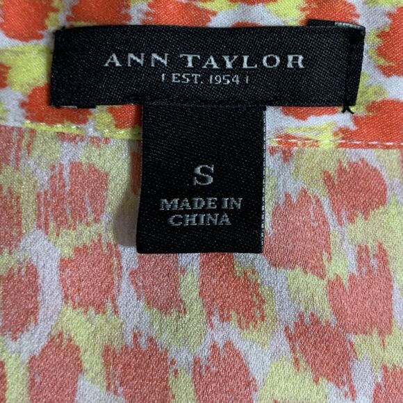 Ann Taylor Top Women's Small Orange Yellow Multicolor Abstract Ruffle Shirt - Picture 5 of 8